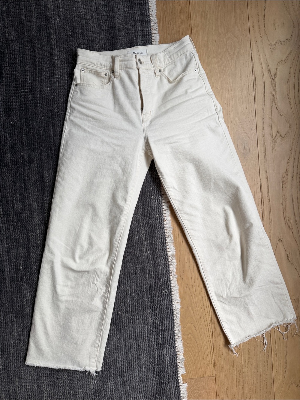 Madewell Cream Wide-Leg Raw-Hem Jeans